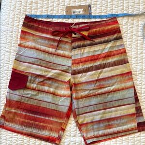 Men's Striped Prana Swim Shorts - Red and Brown Size 30 new